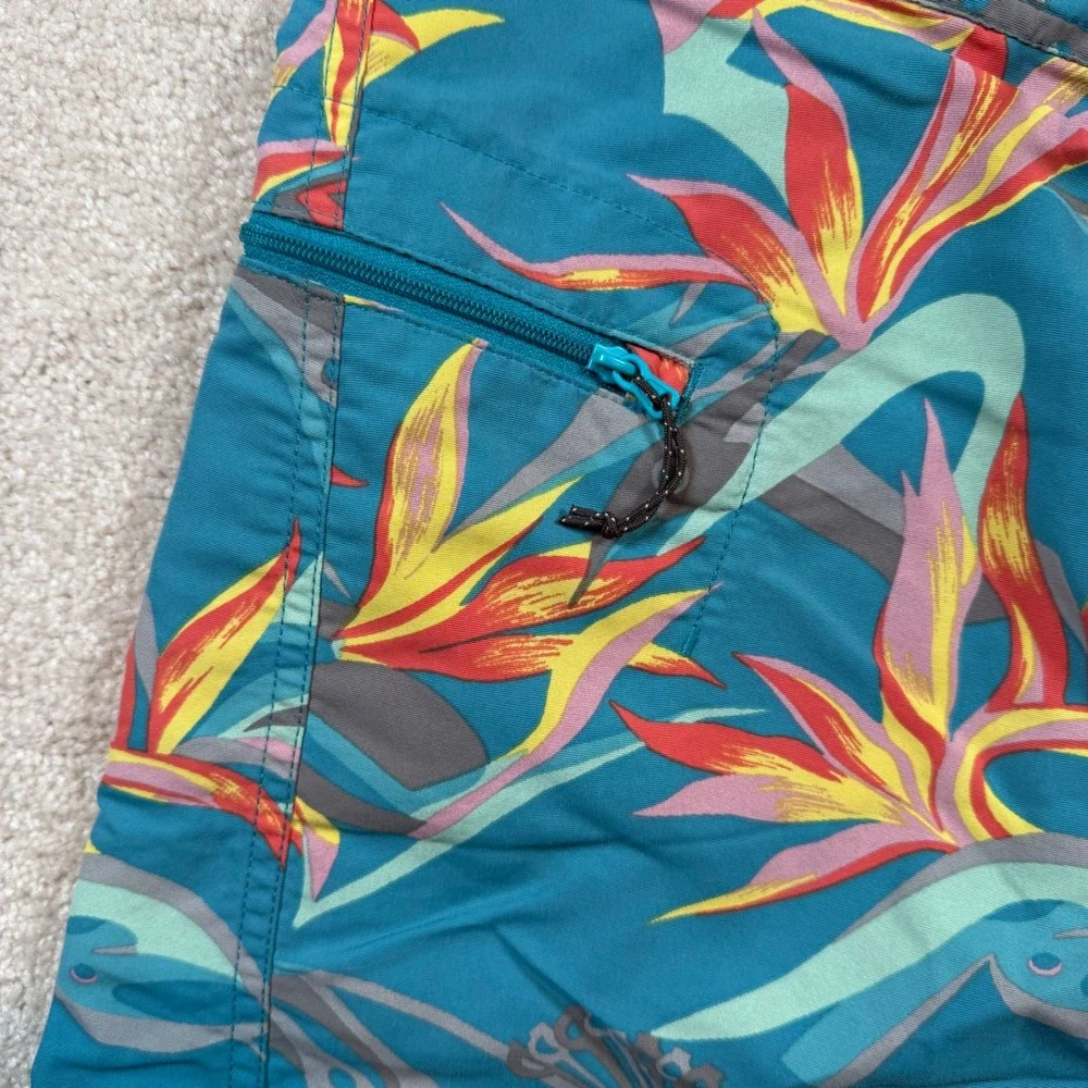 Patagonia‎ Board Shorts Mens 34 Teal Floral Bird of Paradise Swim Trunks Surf